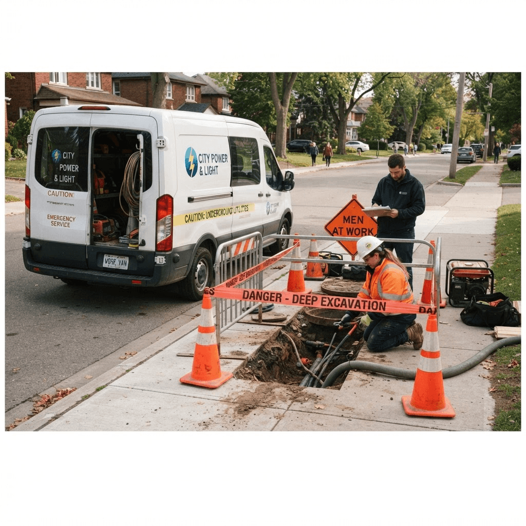 SRT Electricals work van at an underground cable worksite