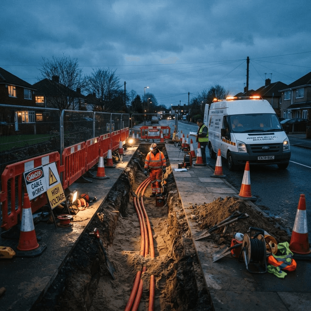 Underground cable excavation worksite